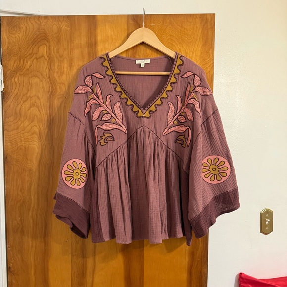 Easel Mauve Embroidered Boho Blouse - Picture 1 of 7